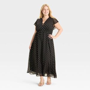 a new day Black Strapless Dress with White Polka Dots